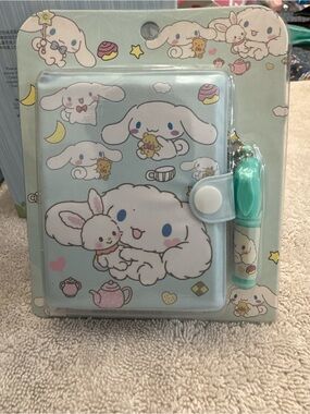 Cinnamonroll light blue hardcover notebook with charm pen keychain